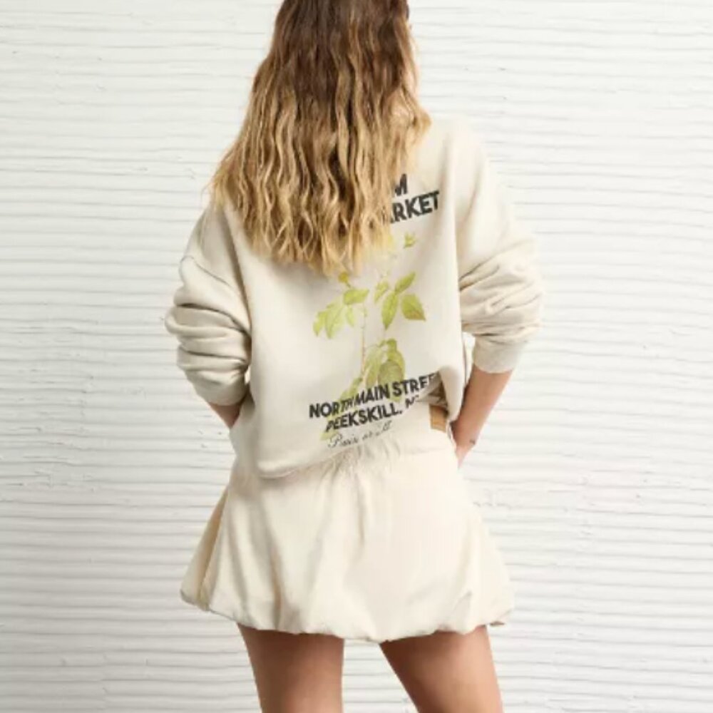 American Eagle Skort Stretch Bubble Mini Mid-Rise Skirt in Cream Beige Size 10 - Picture 8 of 11